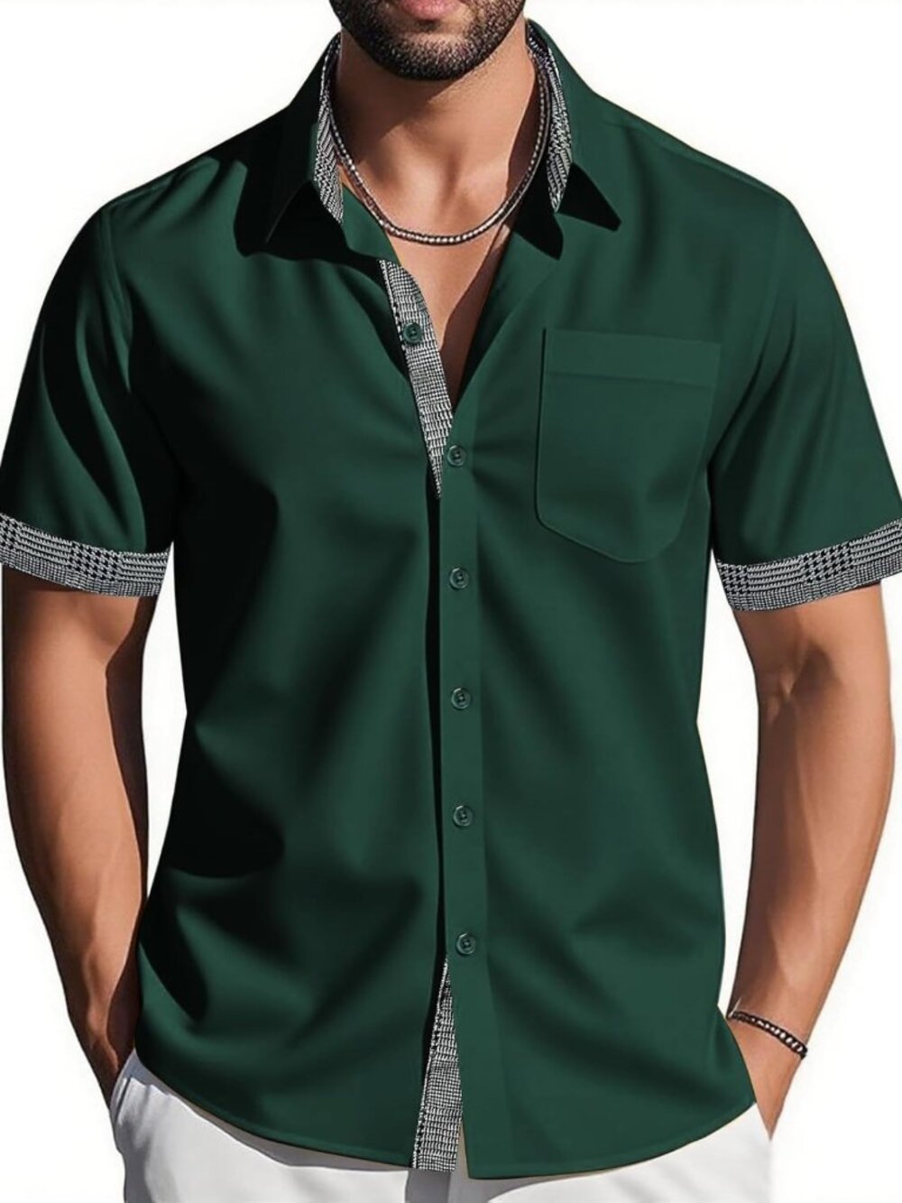 Stylish Short Sleeve Button Down Dress Shirt for Summer Beach Casual Wear